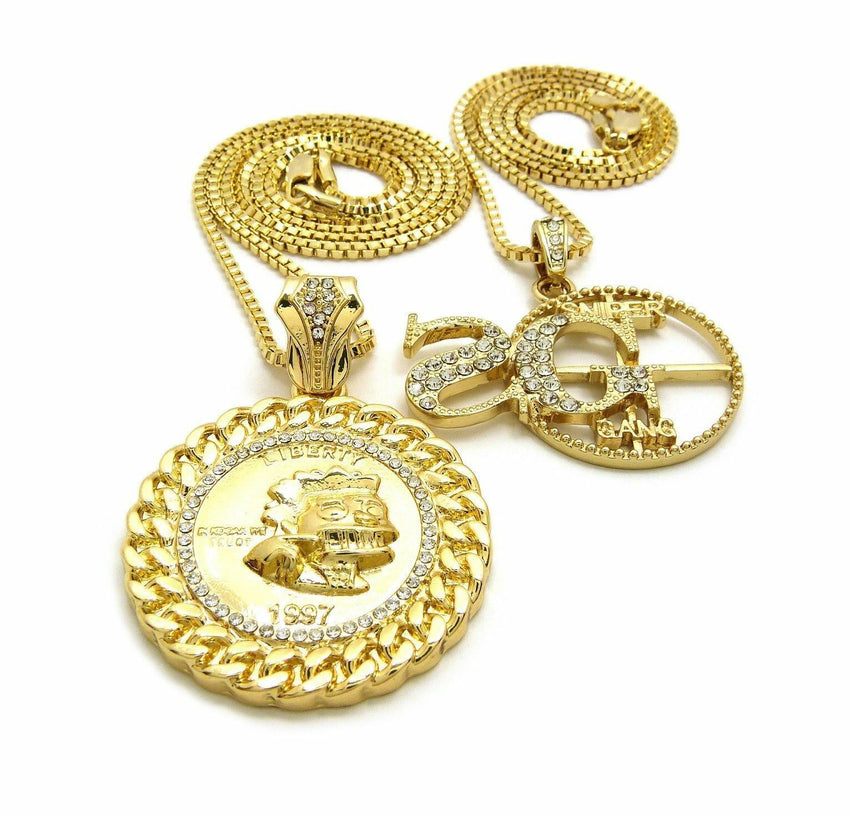 ICED OUT KODAK BLACK SG SNIPER GANG PENDANT & 24" & 30" BOX CHAINS NECKLACE SET