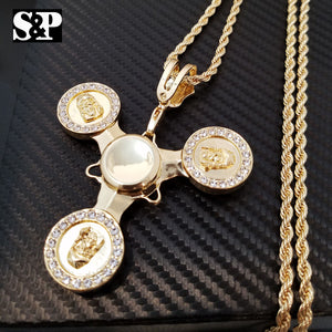 Hip Hop 14k Gold Plated Jesus Face Spinner Pendant w/ 30