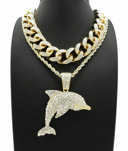 Hip Hop Iced Young Dolph Dolphin Necklace & 18