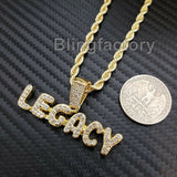 Hip Hop Iced out Lab Diamond LEGACY Pendant & 4mm 24" Rope Chain Necklace