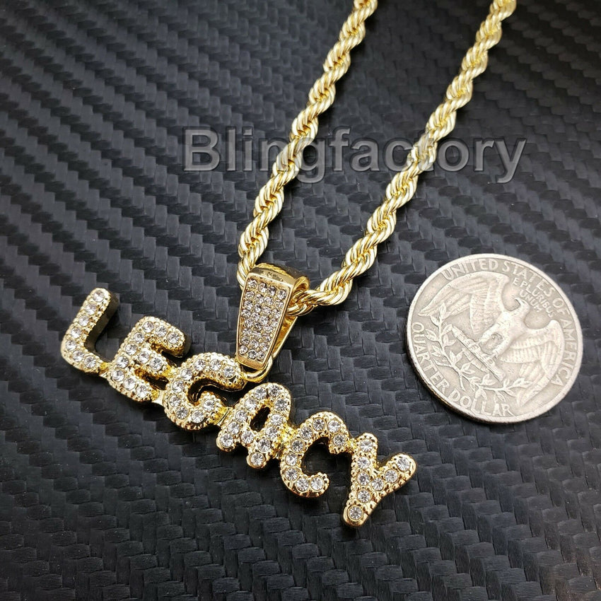 Hip Hop Iced out Lab Diamond LEGACY Pendant & 4mm 24" Rope Chain Necklace