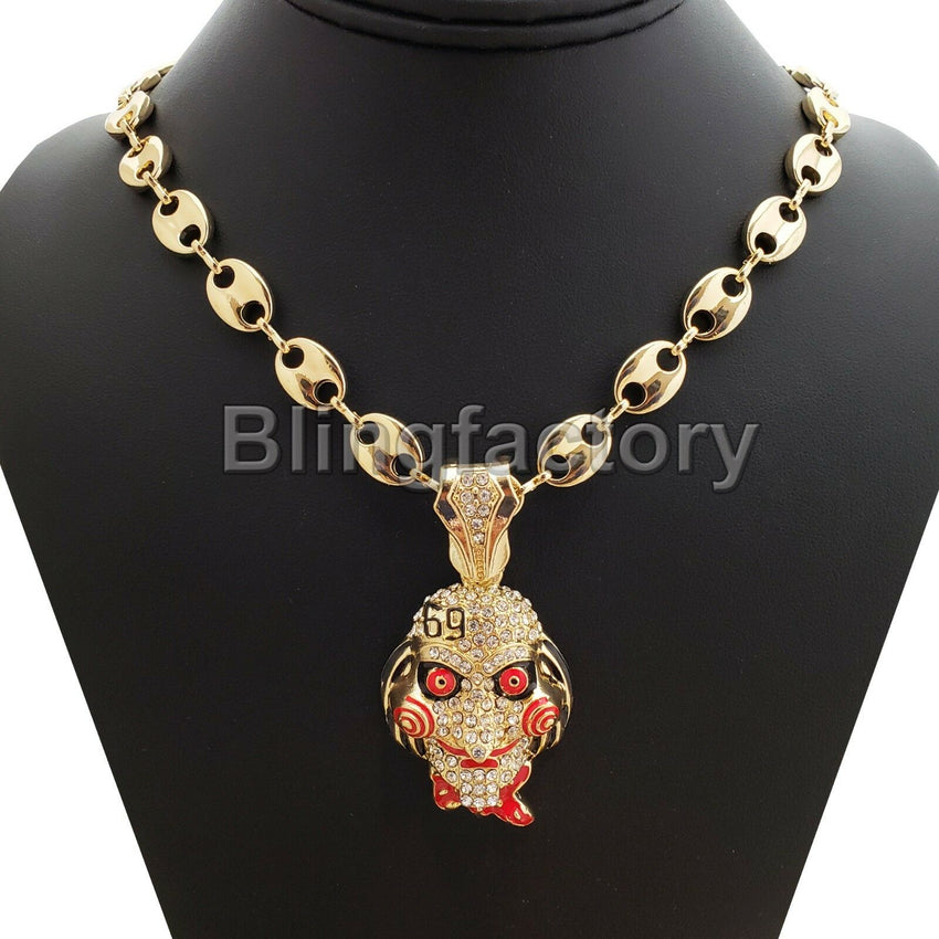 Hip Hop Jigsaw pendant w/ 24" Gucci Chain & 18" 1 Row Tennis Choker Chain Necklace Set