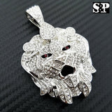 HIP HOP ICED OUT LAB DIAMOND WHITE GOLD PLATED BLING LARGE LION HEAD PENDANT