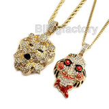 Iced out Saw Inspired & Lion Head Pendant & 24" 30" Rope, Cuban Chain Necklace Set