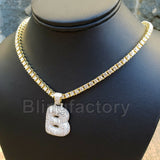 Hip Hop Bubble Letter "B" Brass Pendant & 18" 1 Row Tennis Choker Chain Necklace