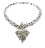 Hip Hop Diamond Shape Pendant & 18" Iced Box Lock Miami Cuban Chain Necklace