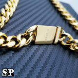 Men Gold Finish Stainless Steel Special Lock 10mm 24", 30 Cuban Chain Necklace