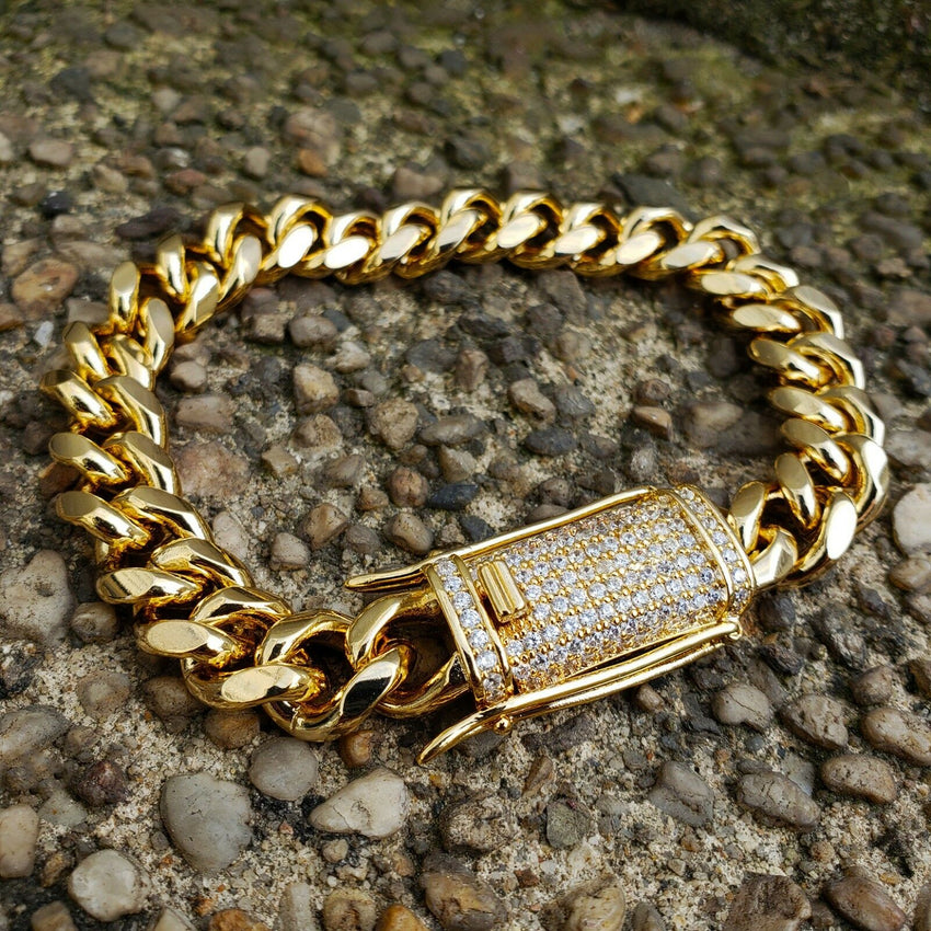 Hip Hop Gold PT Lab Diamond Iced Lock 10mm 24", 30 Miami Cuban Chain Necklace