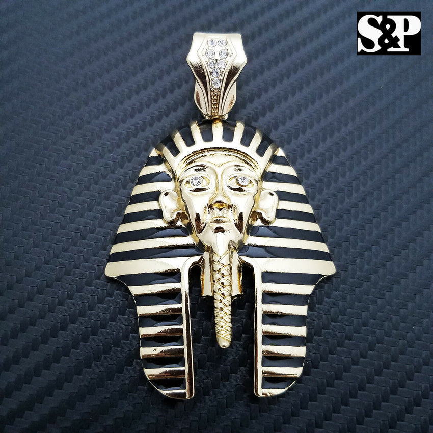 Hip Hop Egyptian Pharaoh Pendant & 12mm 30" Full Iced Cuban Link Chain Necklace