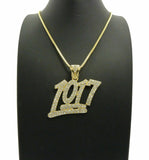 Iced Out Bling Number 1017 Pendant & 24" Box, Rope, Cuban Chain Hip Hop Necklace