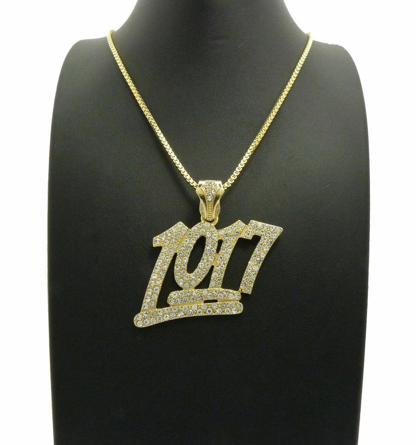 Iced Out Bling Number 1017 Pendant & 24" Box, Rope, Cuban Chain Hip Hop Necklace