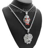 Iced out Saw Inspired & Lion Head Pendant & 24" 30" Rope, Cuban Chain Necklace