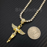 Hip Hop Iced Out Baby Angel Pendant & 1 Row Diamond Tennis Choker Chain Necklace