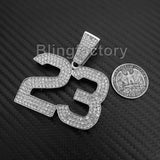 HIP HOP ICED OUT SILVER PLATED BLING LAB DIAMOND LARGE NUMBER 23 CHARM PENDANT
