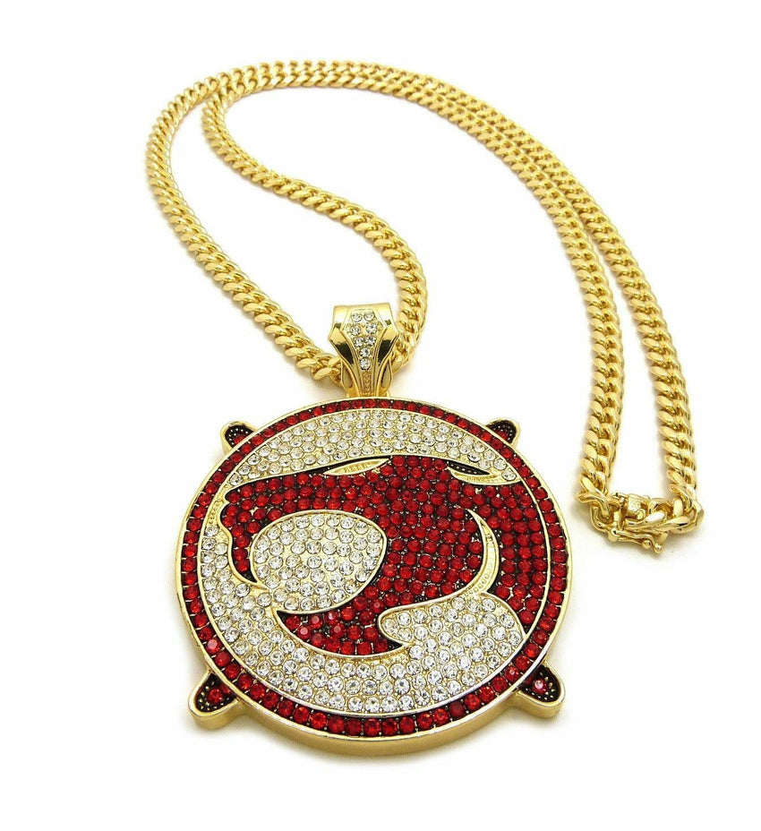 NEW ICED OUT THUNDER CAT PENDANT & BOX CUBAN, FRANCO CHAIN HIP HOP NECKLACE SET