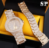 NEW MEN ICED HIP HOP GOLD PT LAB DIAMONDS JAY-Z WATCH & BRACELET COMBO SET