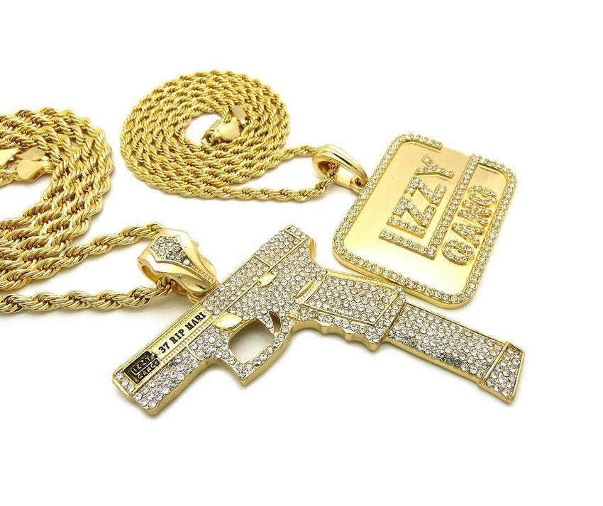 Hip Hop Iced Out 37 Rip Mary & Glizzy Gang Pendant 24",30" Chain 2 Necklace Set