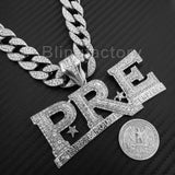 Hip Hop Young Dolph PRE Pendant & 18" Full Iced Cuban Choker Chain Necklace Set