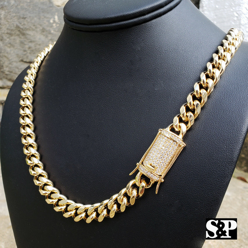 Hip Hop Gold PT Lab Diamond Iced Lock 10mm 24", 30 Miami Cuban Chain Necklace