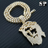 Hip Hop 3D Jesus Face Pendant & 18" Full Iced 1 ROW DIAMOND Tennis Choker Chain Necklace