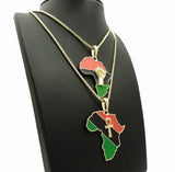 New Fist & Ankh in Africa Pendant w/ 24",30" Box Chain Hip Hop 2 Necklace Set
