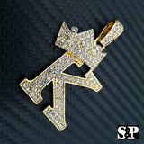 Hip Hop Initial K Pendant & 18" Full Iced 1 ROW DIAMOND Tennis Choker Chain Necklace