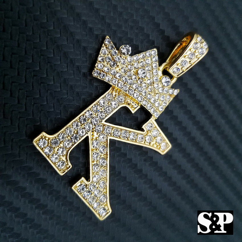 Hip Hop Initial K Pendant & 18" Full Iced 1 ROW DIAMOND Tennis Choker Chain Necklace