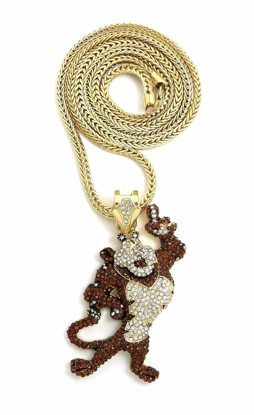 Hip Hop Iced Out Tony Tiger Large Pendant & 4mm 36" Franco Chain Necklace