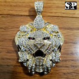 HIP HOP ICED OUT RAPPER STYLE LAB DIAMOND GOLD PLATED LARGE LION HEAD PENDANT