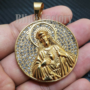 Iced out Hip Hop Stainless steel Gold Tone Holy Jesus Medal Charm Pendant