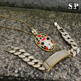 HIP HOP SLAUGHTER GANG LAB DIAMOND NECKLACE & WATCH & MIAMI CUBAN BRACELET SET