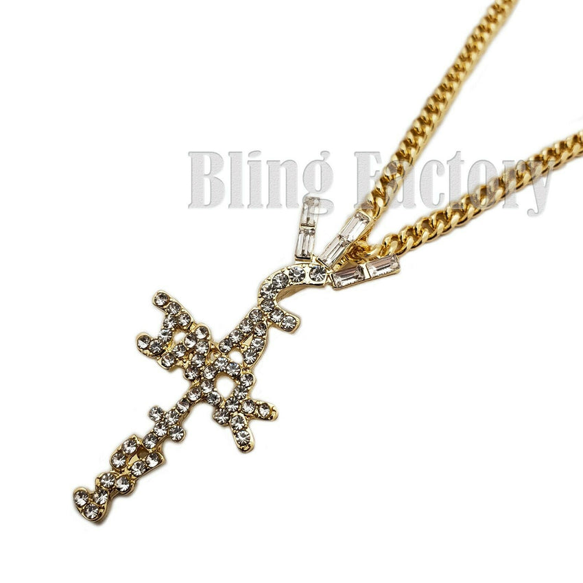 Hip Hop Travis Scott Cactus Jack Cross Pendant 18" 20" 24" Cuban Chain Necklace