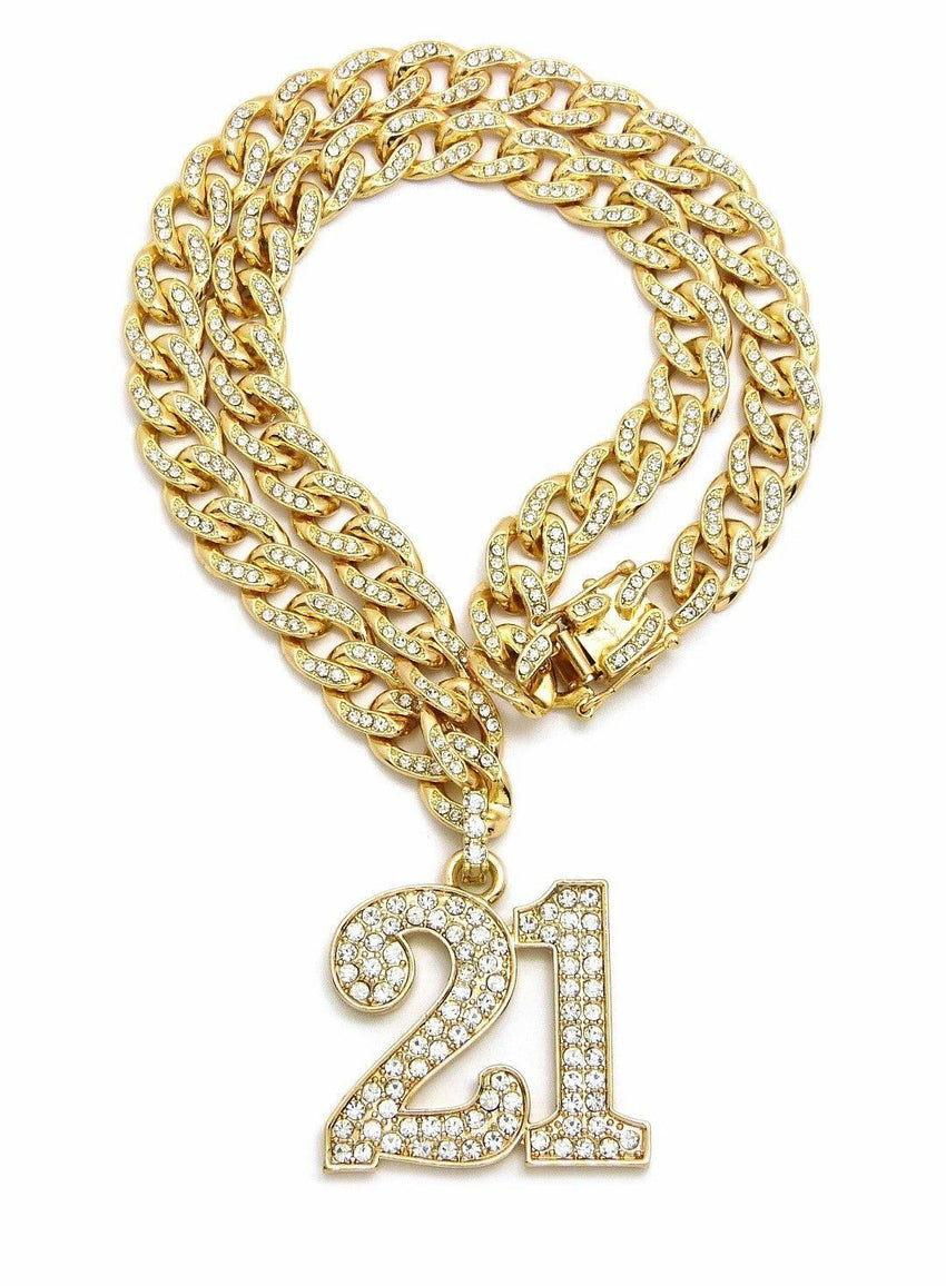 New Iced out SAVAGE 21 Pendant & 18" 20" 22" 24" CZ Cuban Choker Chain Necklace