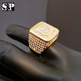 MENS STAINLESS STEEL ICED OUT HIGH QUALITY BLING GOLD PT MICRO PAVE PINKY RING