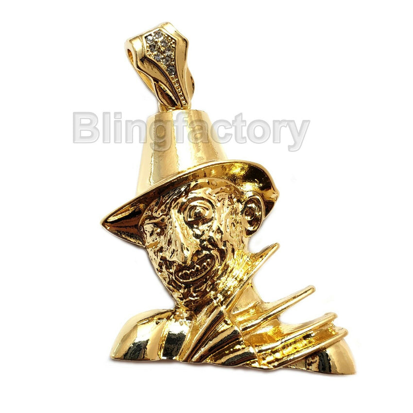 HIP HOP ICED OUT LAB DIAMOND RAPPER'S GOLD PLATED FREDDY KRUEGER CHARM PENDANT