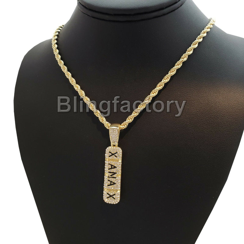 Hip Hop Iced out Saw & XANAX Pendant & 20" 24" Rope, Cuban Chain Necklace set