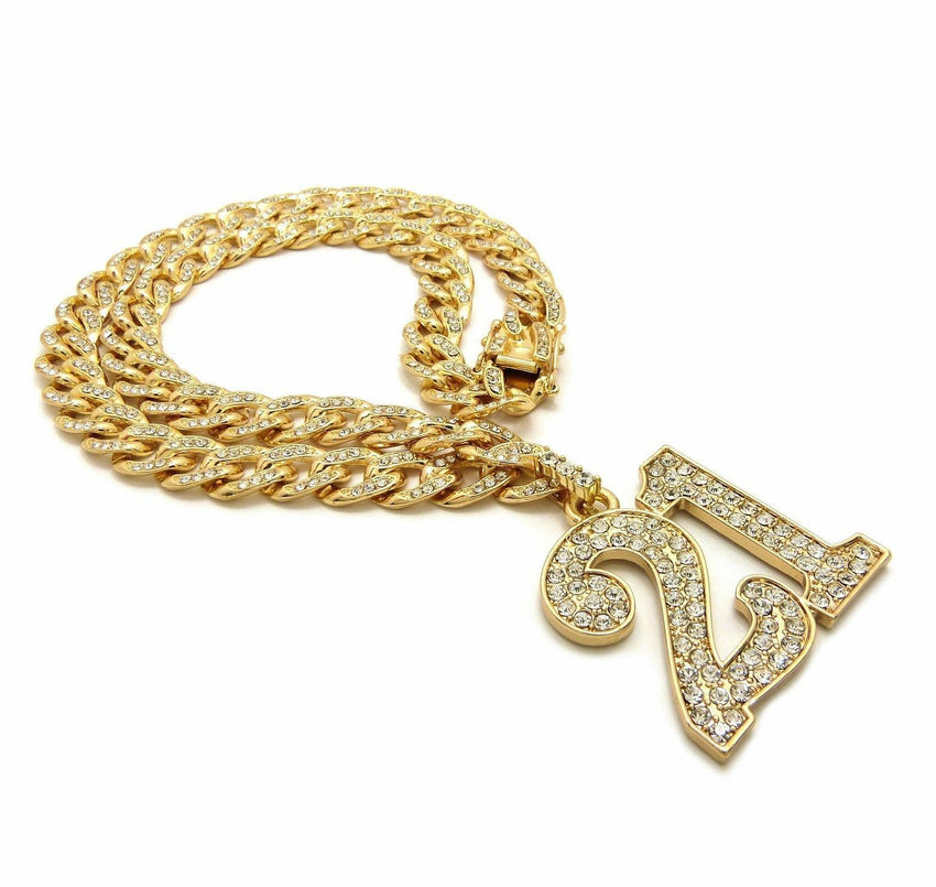 New Iced out SAVAGE 21 Pendant & 18" 20" 22" 24" CZ Cuban Choker Chain Necklace