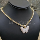 Hip Hop Iced out Brass Bubble Letter "W" & 18" 1 Row Tennis Choker Chain Necklace