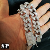 Hip Hop Iced out 19mm 8.5" Heavy White Gold PT Brass Micro Pave Stone Bracelet