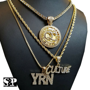 Hip Hop Migos Iced QC w/ Tennis Chain & CULTURE & YRN 3 Necklace Combo set
