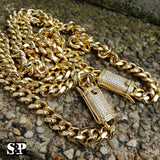 Hip Hop Lab Diamond Iced Lock 10mm 8.5", 24", 30 Miami Cuban Chain Necklace