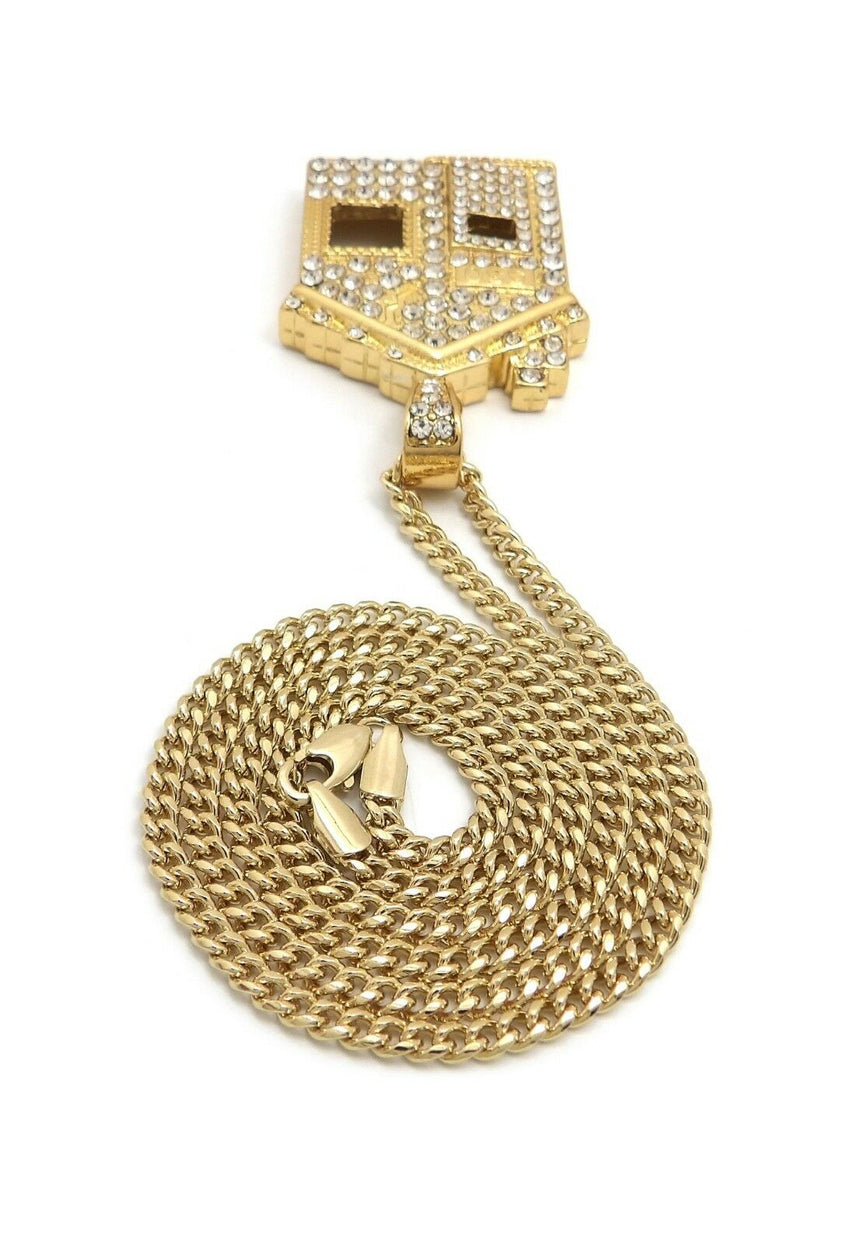 Iced Out Offset Trap House Pendant & 24" Box, Rope, Cuban Chain Hip Hop Necklace