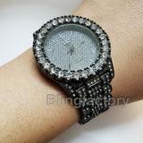 Men's Hip Hop Iced Rapper Bling BIG Simulated Diamond Black Metal Band Watch