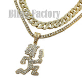 Hatchet Man Runner Pendant & 18" Full Iced Cuban & 1 Row Tennis Choker Chain Necklace Set