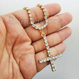 Hip Hop Iced out Uzi Cross Pendant & 1 Row Diamond Tennis Choker Chain Necklace