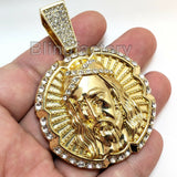 HIP HOP ICED OUT LAB DIAMOND GOLD PLATED LARGE JESUS FACE PENDANT