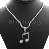 Hip Hop Iced Music Note Pendant & 1 Row Diamond Tennis Choker Chain Necklace