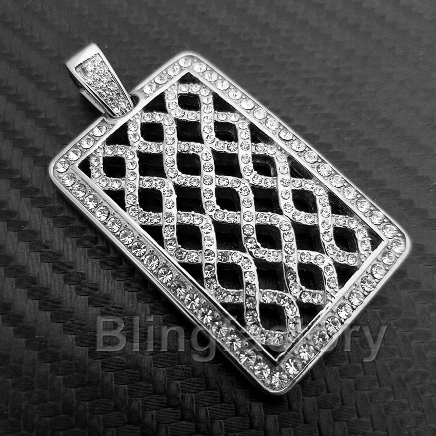 HIP HOP ICED OUT STAINLESS STEEL LAB DIAMOND URBAN STYLE SQUARE PENDANT