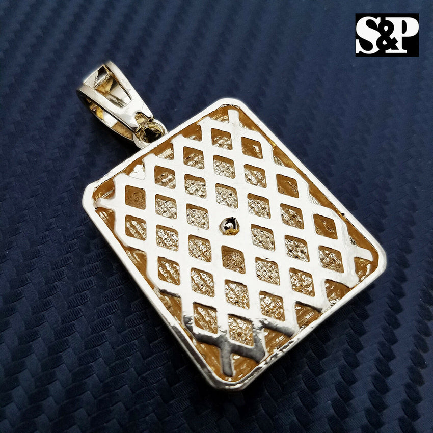 HIP HOP FULL ICED LAB DIAMOND GOLD PLATED BLING LARGE SQUARE PENDANT