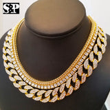 Hip Hop Quavo Choker 18" Franco & 16" Full Iced Cuban & 1 ROW DIAMOND CHAIN SET